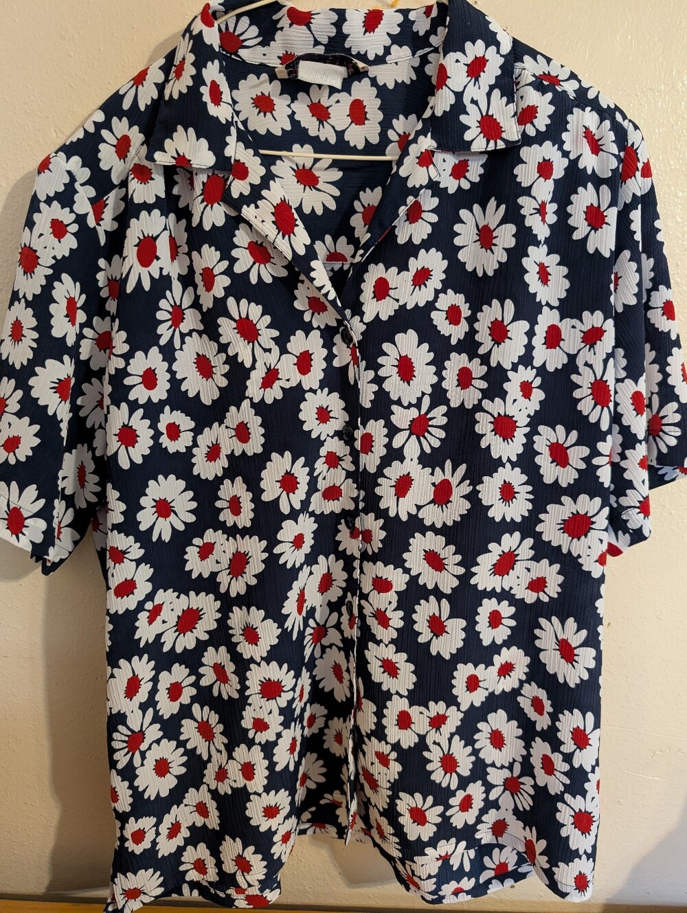 Vintage Camping Flower Power Trippy Daisy Button Up Shirt W Collar Retro Summer